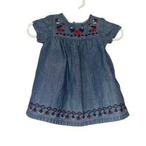 Kid's Carter's Blue Denim Dress with Red Embroidery